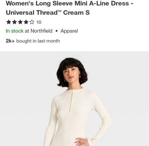 Universal Thread Cream Long Sleeve Mini A-Line Dress